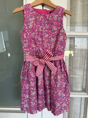 Polo by Ralph Lauren Bright Pink Floral Sleeveless Dress with Striped Bow